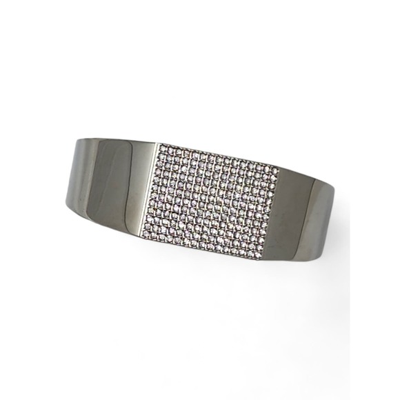 Lia Sophia Dynasty Cuff Bracelet - Magnetic Closure - Silver Tone & Cut Crystals - Picture 1 of 7